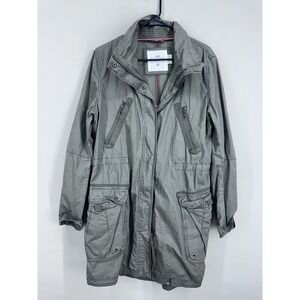 Plus Size Military Jacket Anorak Olive Green Hooded Parka Drawstring Size 14